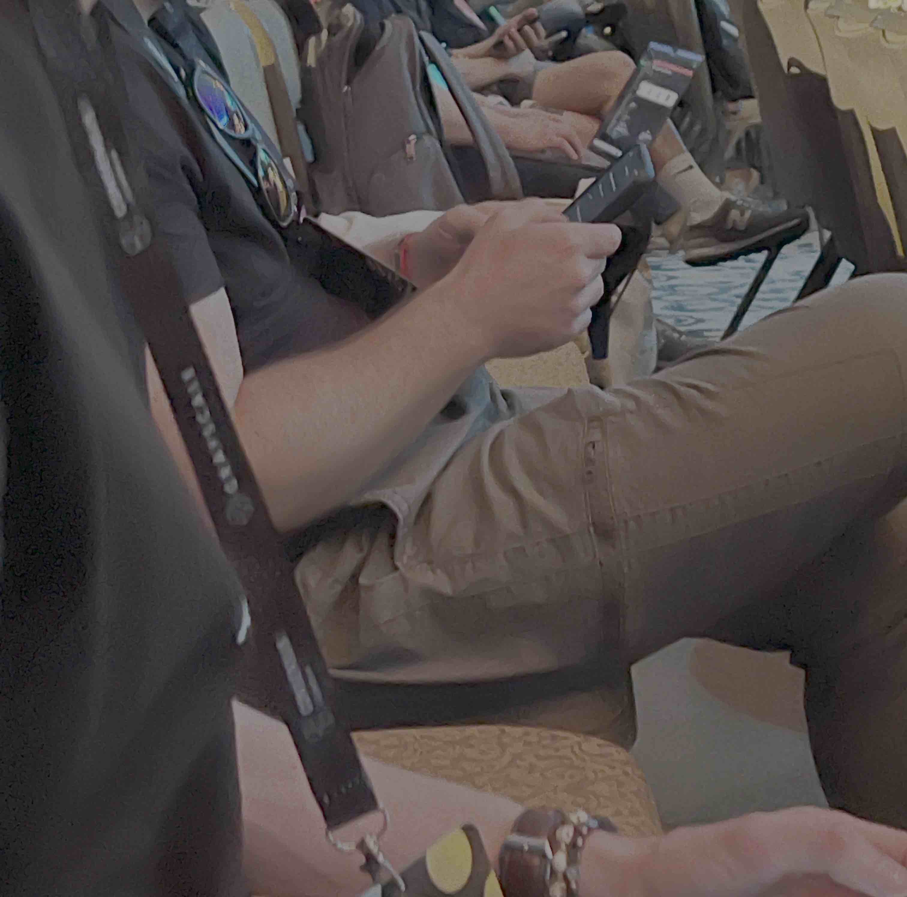 A conference attendee sitting next to the author while browsing the Portrait website at Consensus Austin