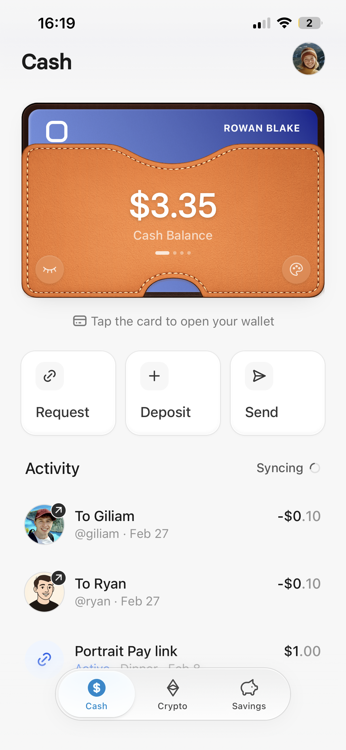 Portrait Wallet iPhone app screen