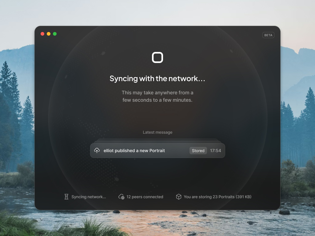 Portrait Hosting desktop app syncing with the network