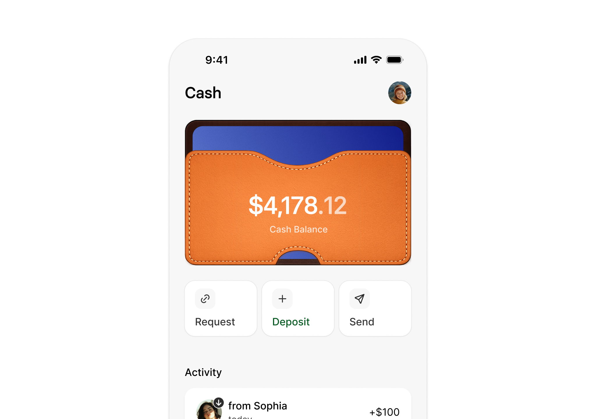 Portrait Wallet cash home interface